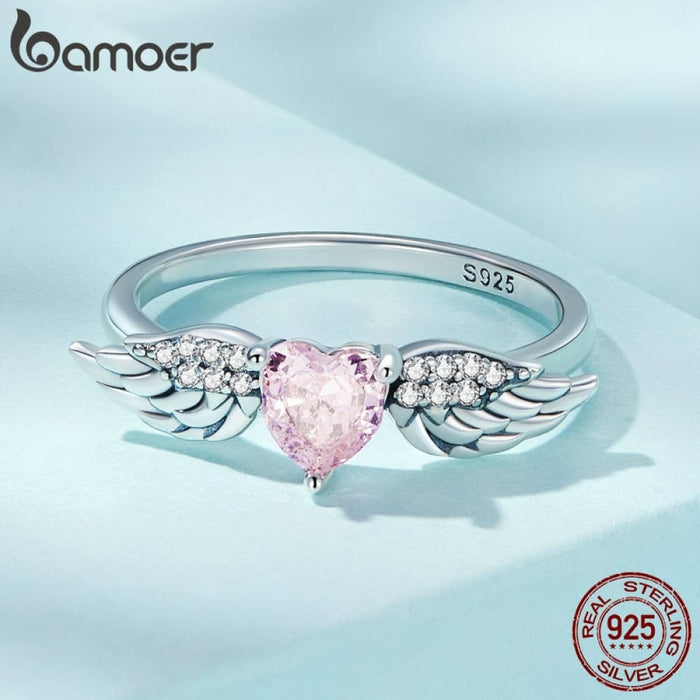 925 Sterling Silver Pink Heart Zircon Ring For Women