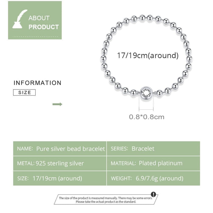 925 Sterling Silver Pure Round Bead Forever Love Chain