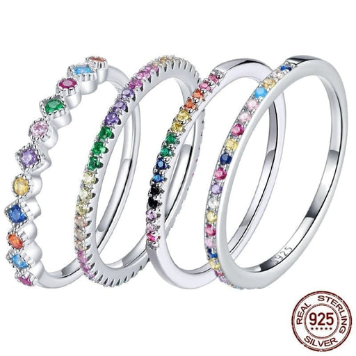 925 Sterling Silver Rainbow Cz Simple Fashion Finger Ring