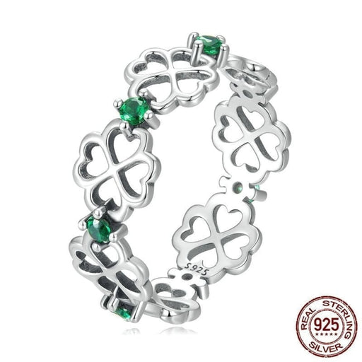 925 Sterling Silver Ring Four Leaf Clover Good Luck Band