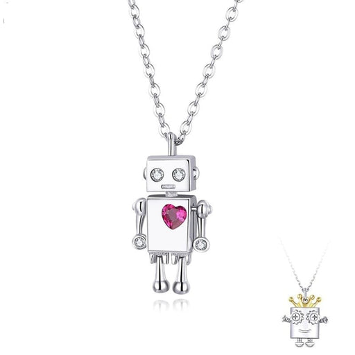925 Sterling Silver Robot Lover Couple Pendant Necklace
