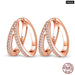 925 Sterling Silver Rose Gold Heart Geometric Pave Cz Hoop
