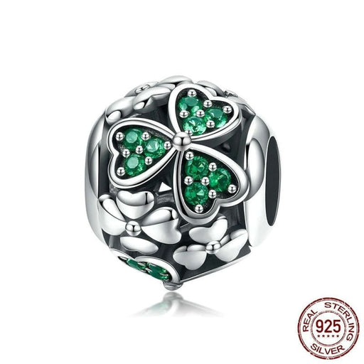 925 Sterling Silver Shamrock Flower Green Crystal Beads
