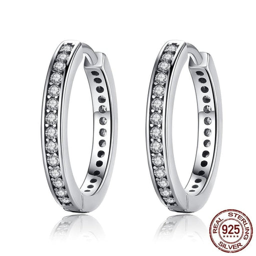 925 Sterling Silver Cz Simple Female Hoop Earrings Jewelry