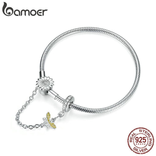 925 Sterling Silver 3mm Snake Charm Bracelet With Sunflower