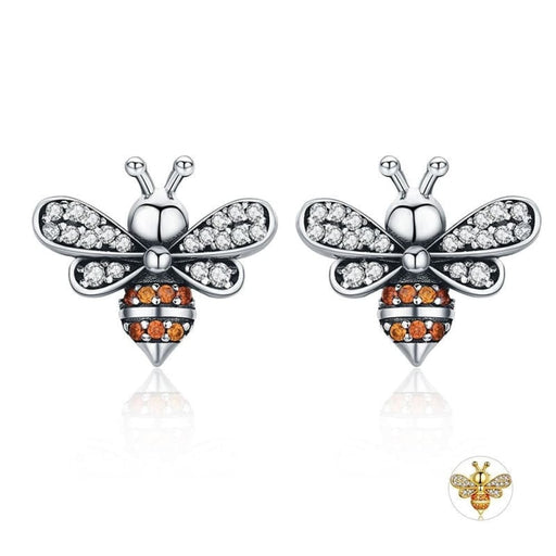925 Sterling Silver Bee Story Clear Cz Exquisite Stud