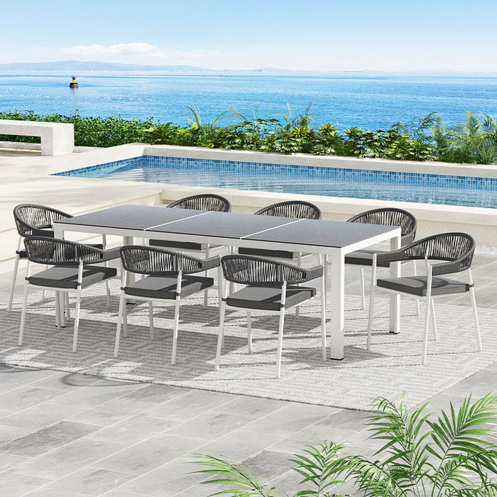 9pcs Outdoor Dining Set Table Chairs Patio Rope Lounge