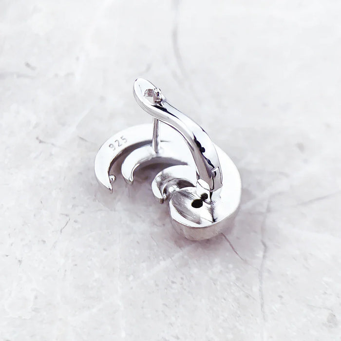 925 Sterling Silver Blue Stone Wave Ear Clip Nautical For Women