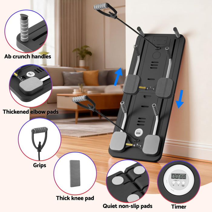 Pilates Reformer Abdominal Exercise Board Push Up Set Fitness Black