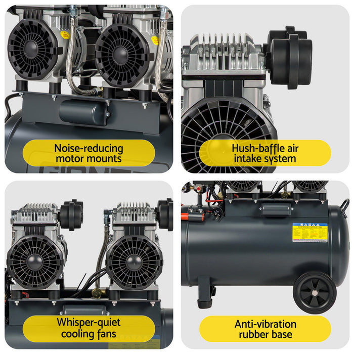 50L Air Compressor Quiet 3.0Hp Oil-Free Portable Tyre Inflator 200L/Min