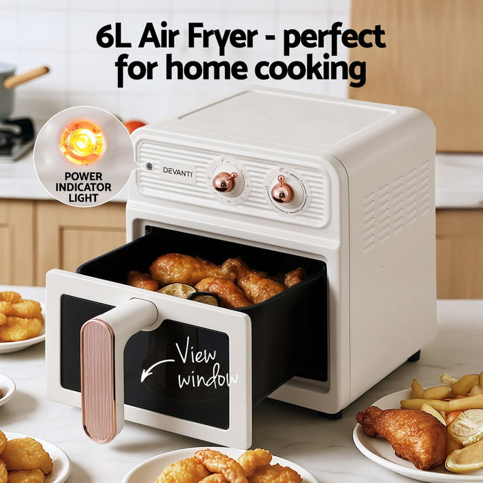6L Air Fryer Knob Control 1700W Cream