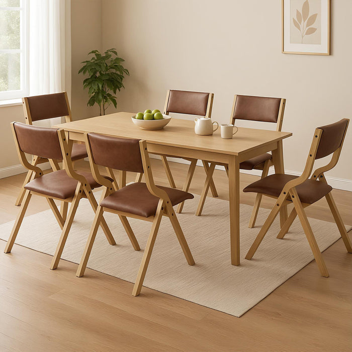 6X Dining Chairs Foldable Pu Tan