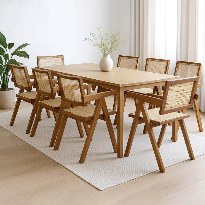 8X Walnut Wicker Armchair Dining Chair