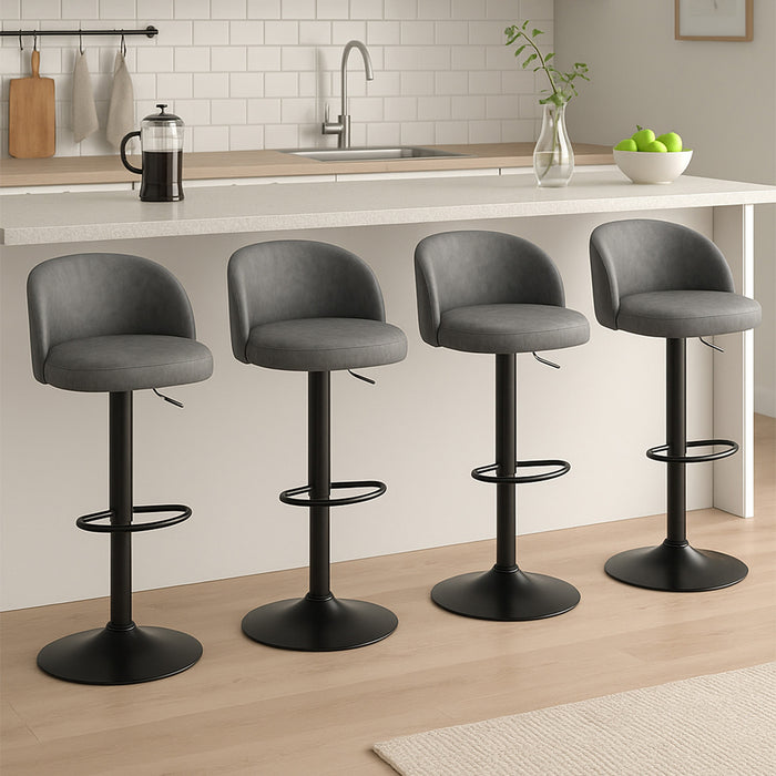 4X Bar Stool Swivel Gas Lift Pu Leather Grey