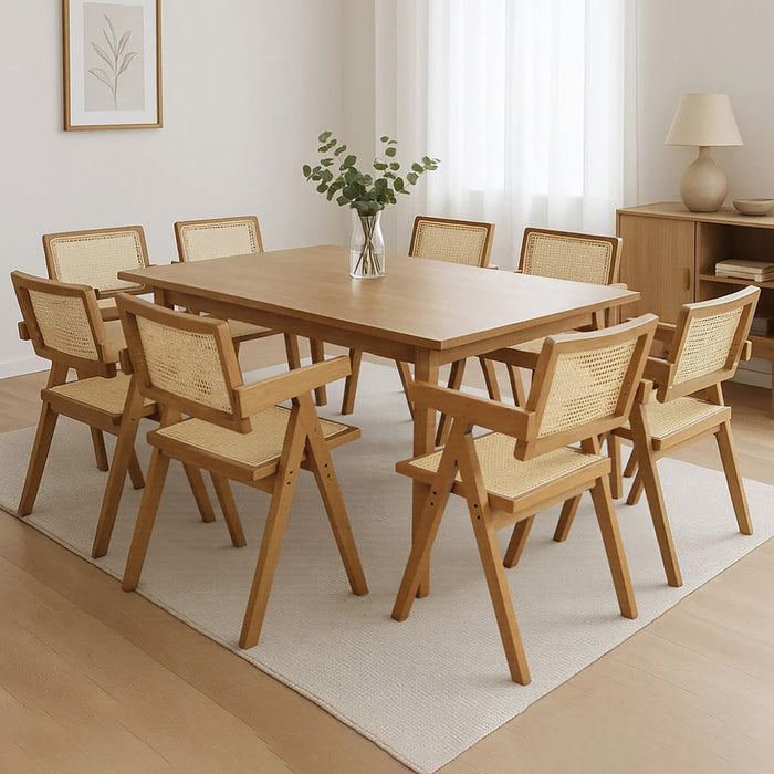 8X Dining Chair Solid Wood Rattan