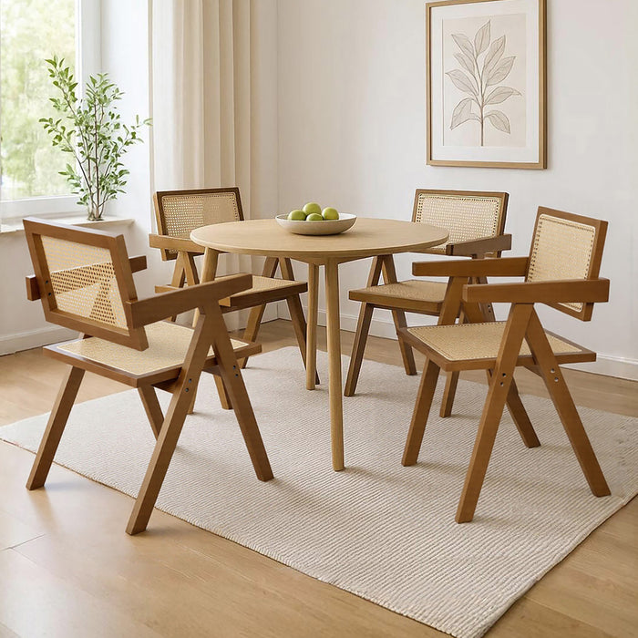 4X Walnut Wicker Armchair Dining Chair