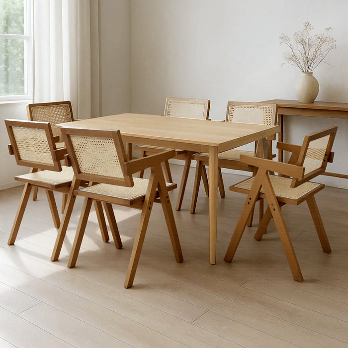 6X Walnut Wicker Armchair Dining Chair