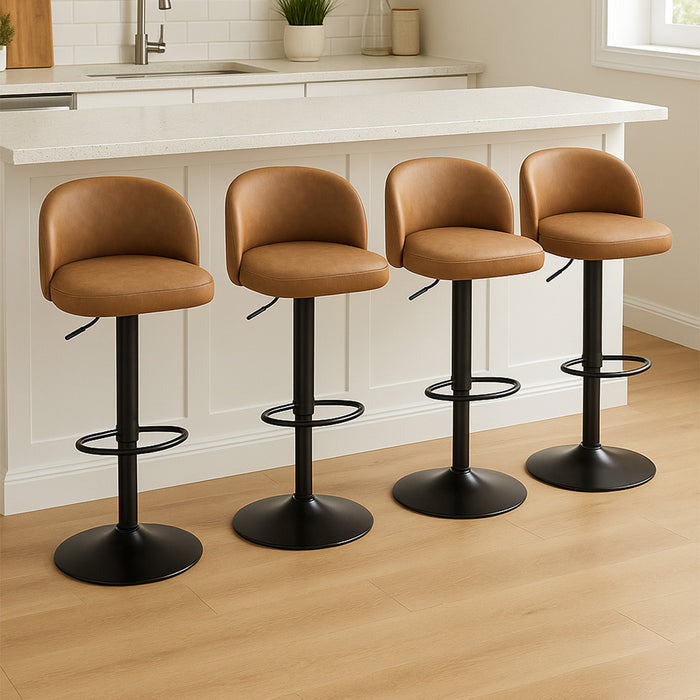 4X Bar Stool Swivel Gas Lift Pu Leather Brown