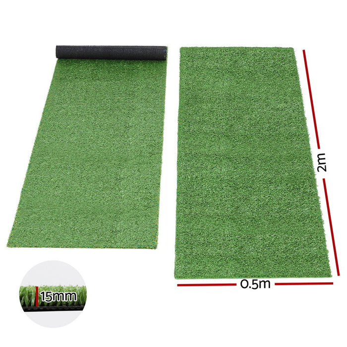 Artificial Grass Turf Rug Fake Grass 2 Rolls 15Mm Height 50cm X 2M Indoor Outdoor Synthetic Grass Mat Carpet With Drainage Holes Plastic Plant