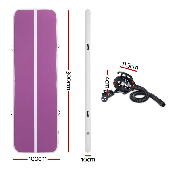 3M Air Track Gymnastics Tumbling Exercise Yoga Mat With Pump Inflatable Purple