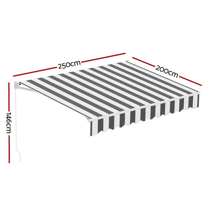 Retractable Folding Arm Awning Manual Sunshade 2.5Mx2M Grey White