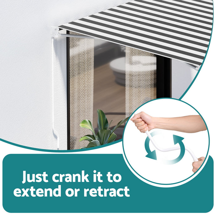 Retractable Folding Arm Awning Motorised Sunshade 2.5Mx2M Grey White