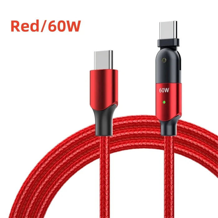 180 Degree Rotating Usb C To Usb C Fast Charge Cable 100W 5A