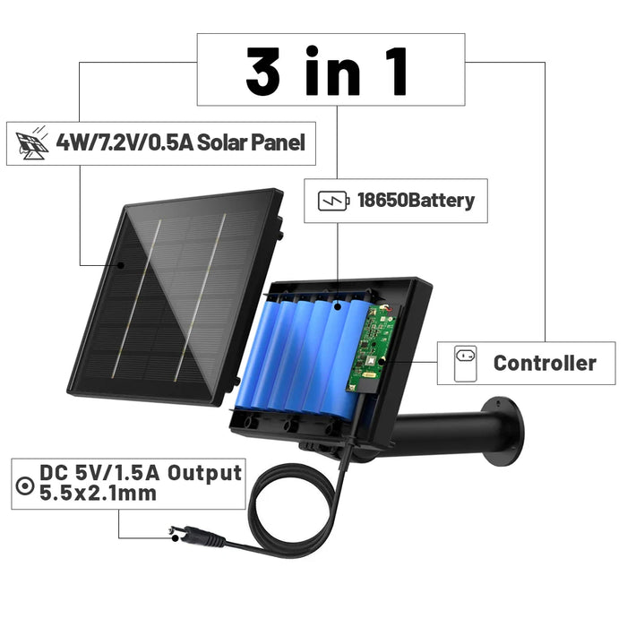 Portable Solar Charger For Security Camera 5V / 6V 4W Panel Dc 5521 Output