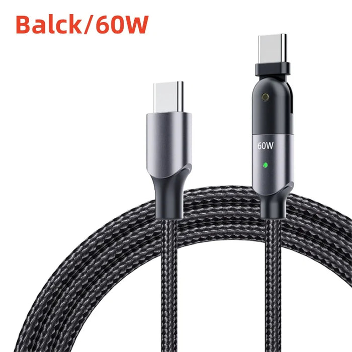 180 Degree Rotating Usb C To Usb C Fast Charge Cable 100W 5A
