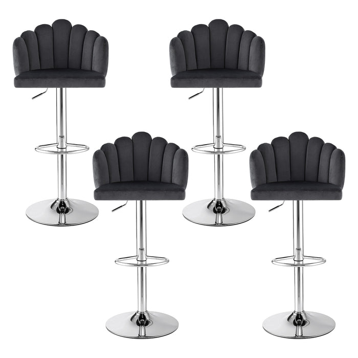 Bar Stool X4 Kitchen Dining Counter Gaslift Chair Adjustable Velvet Grey