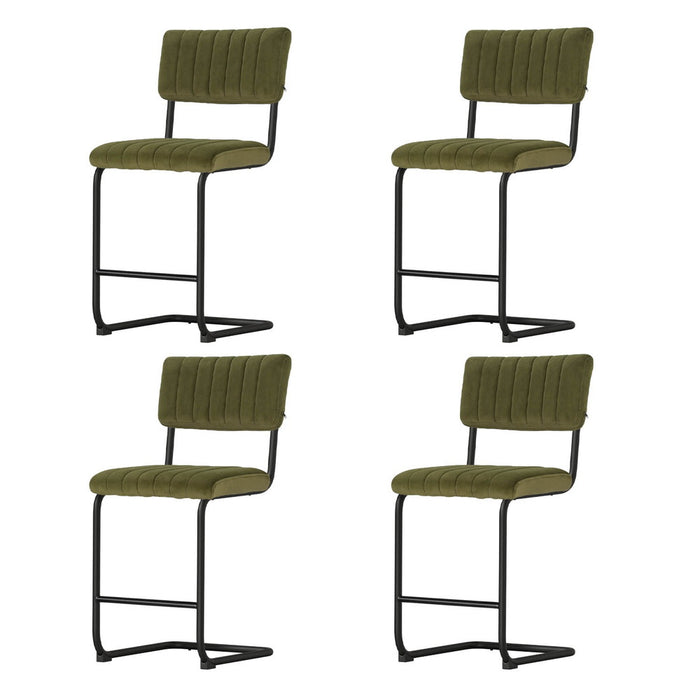 4X Bar Stools Velvet Chairs Green