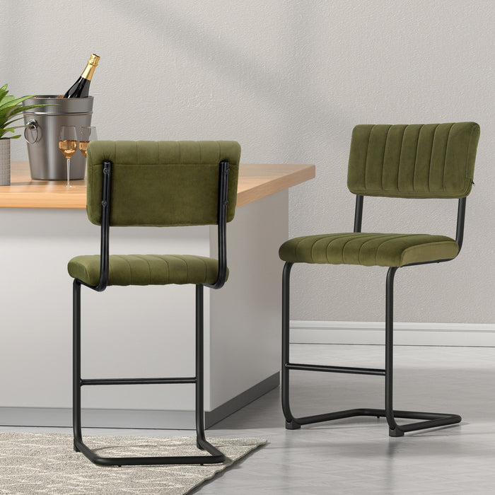 4X Bar Stools Velvet Chairs Green