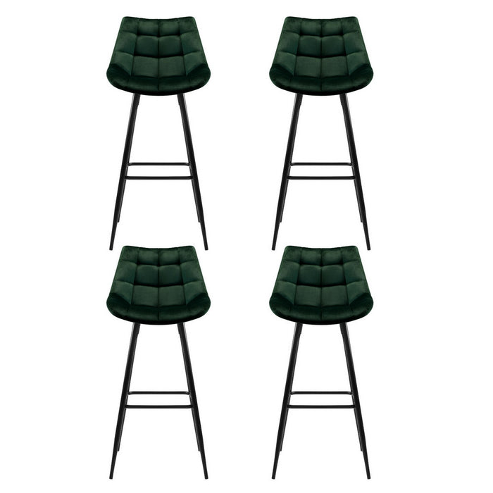 4X Bar Stools Velvet Chairs Green
