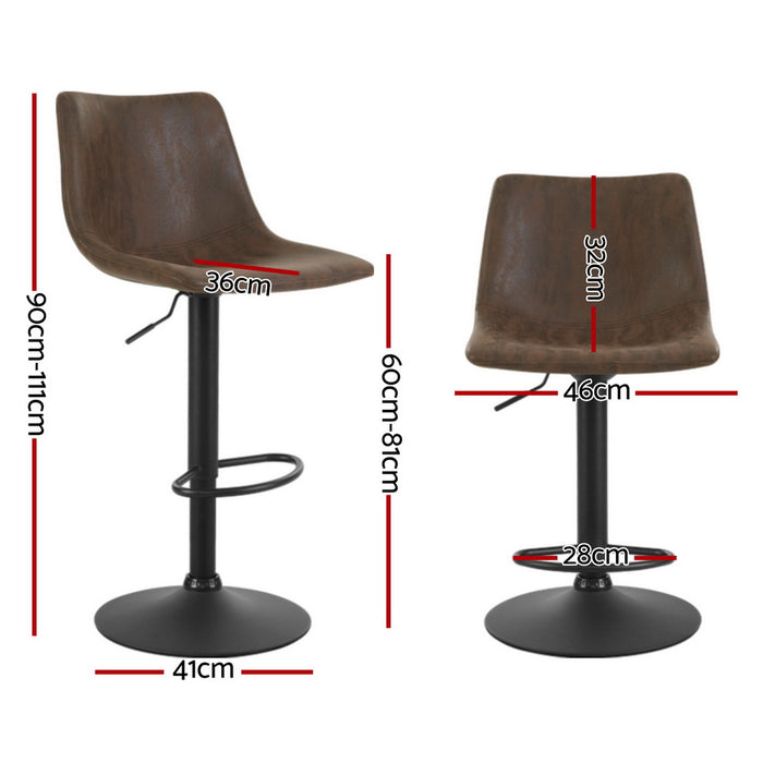 4X Bar Stools Vintage Leather Swivel Gas Lift Brown