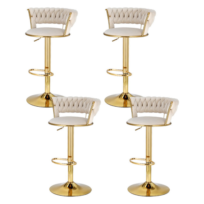 4X Bar Stools Gas Lift Velvet Woven Backrest Ivory