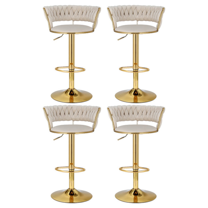 4X Bar Stools Gas Lift Velvet Woven Backrest Ivory