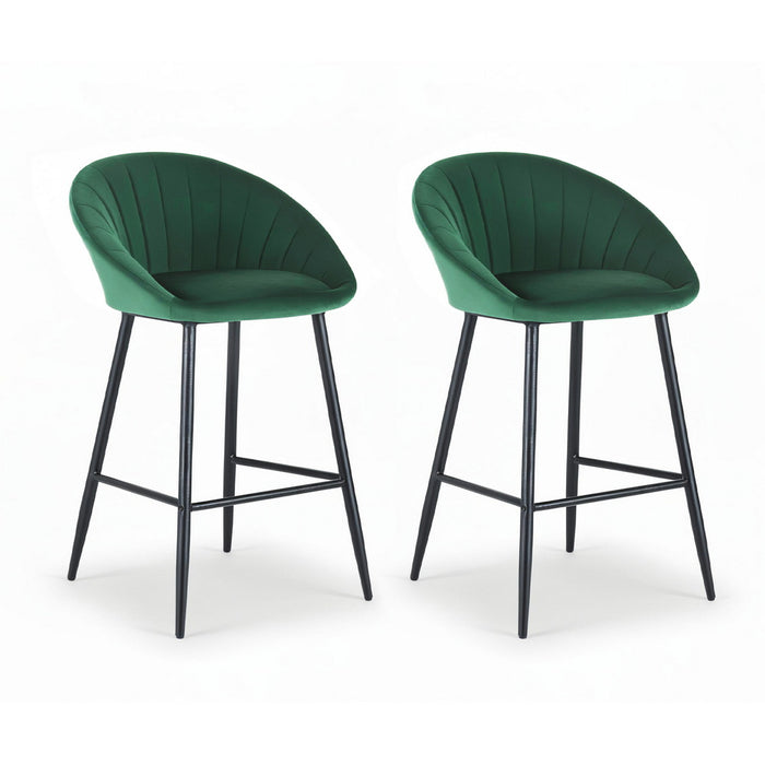 2X Bar Stools Kitchen Dining Chair Counter Stool Tub Velvet Metal Green