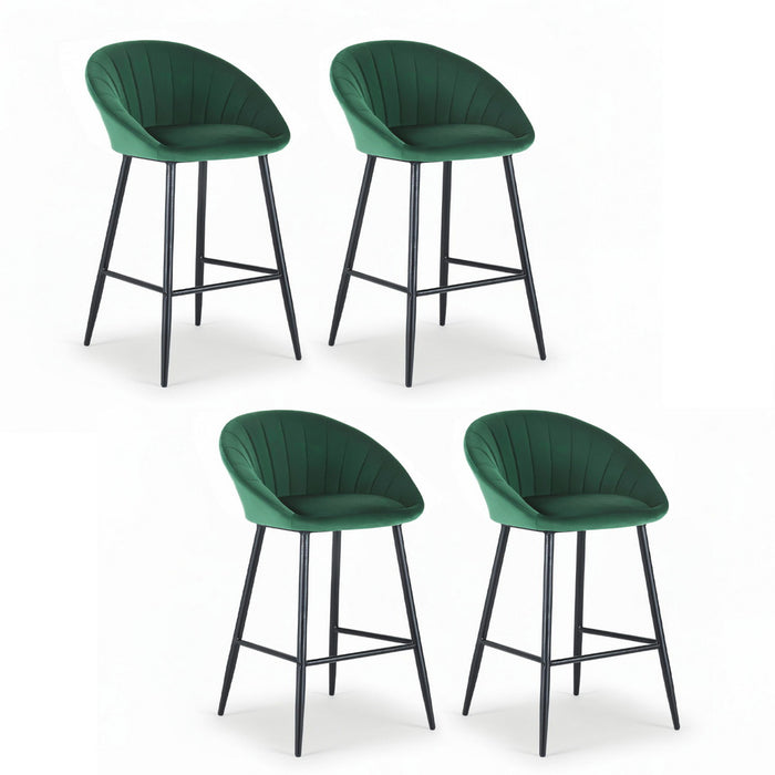 4X Bar Stools Kitchen Dining Chair Counter Stool Tub Velvet Metal Green