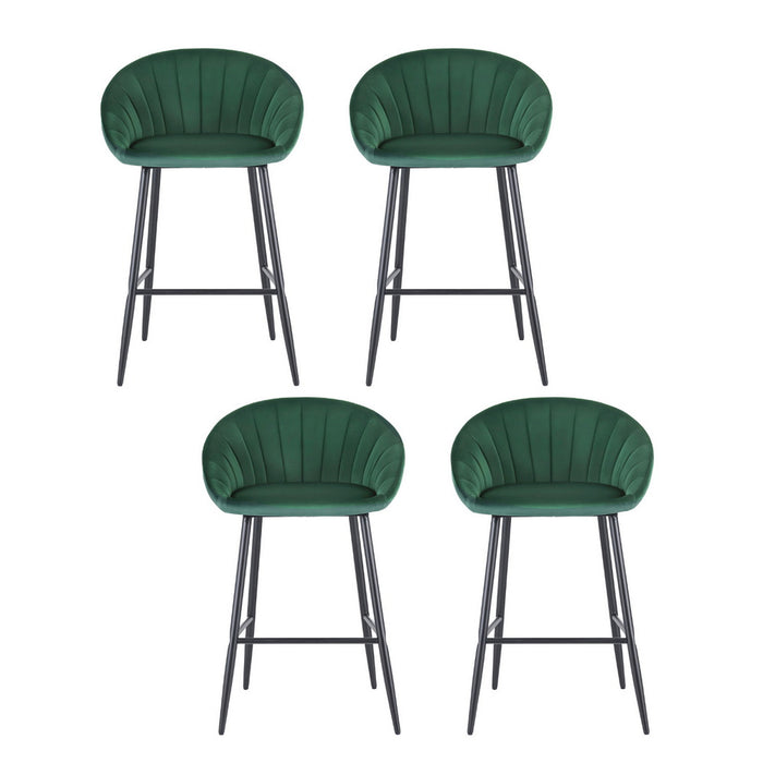 4X Bar Stools Kitchen Dining Chair Counter Stool Tub Velvet Metal Green