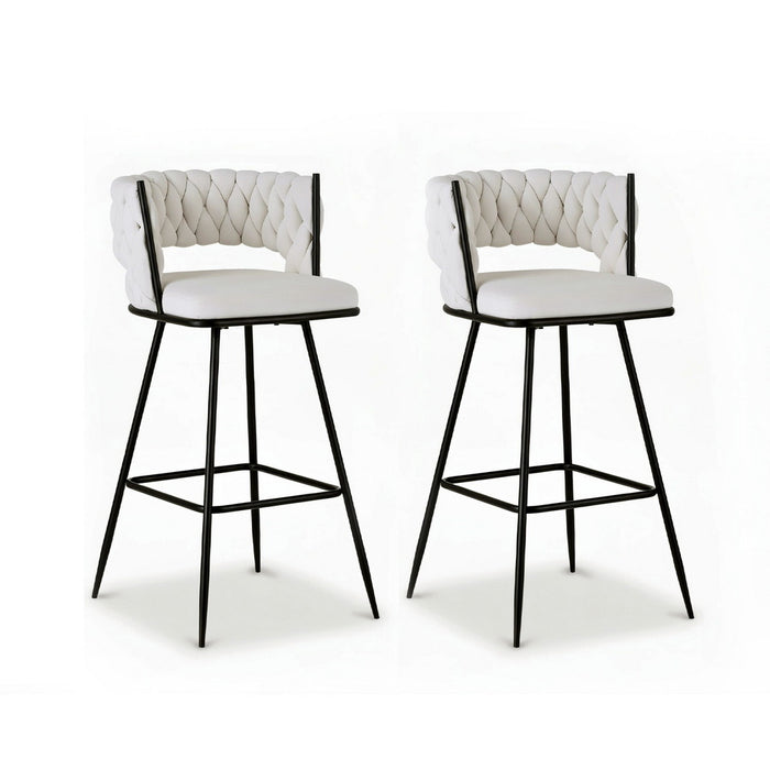 2X Bar Stools Kitchen Dining Chair Counter Stool Woven Velvet Metal Ivory