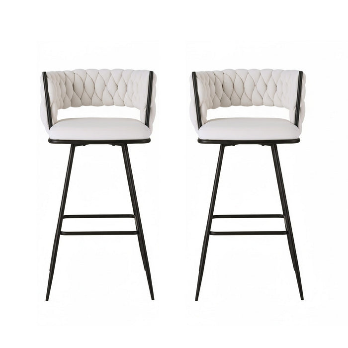 2X Bar Stools Kitchen Dining Chair Counter Stool Woven Velvet Metal Ivory