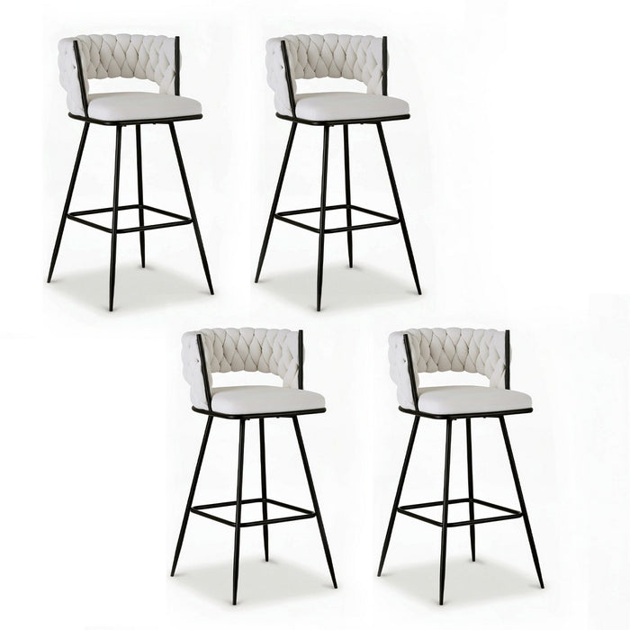4X Bar Stools Kitchen Dining Chair Counter Stool Woven Velvet Metal Ivory