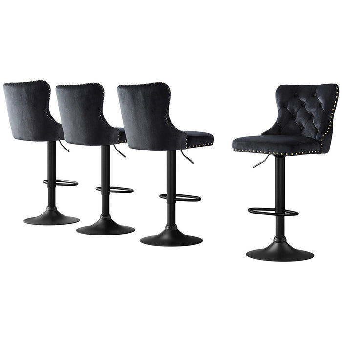 4X Velvet Bar Stool Adjustable Height Nailhead Trim Kitchen Counter Stool