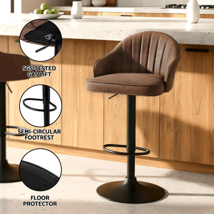 2X Bar Stools Kitchen Swivel Gas Lift Counter Chair Shell Leather Brown