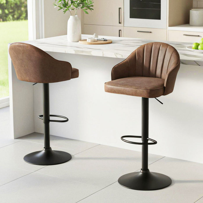 2X Bar Stools Kitchen Swivel Gas Lift Counter Chair Shell Leather Brown