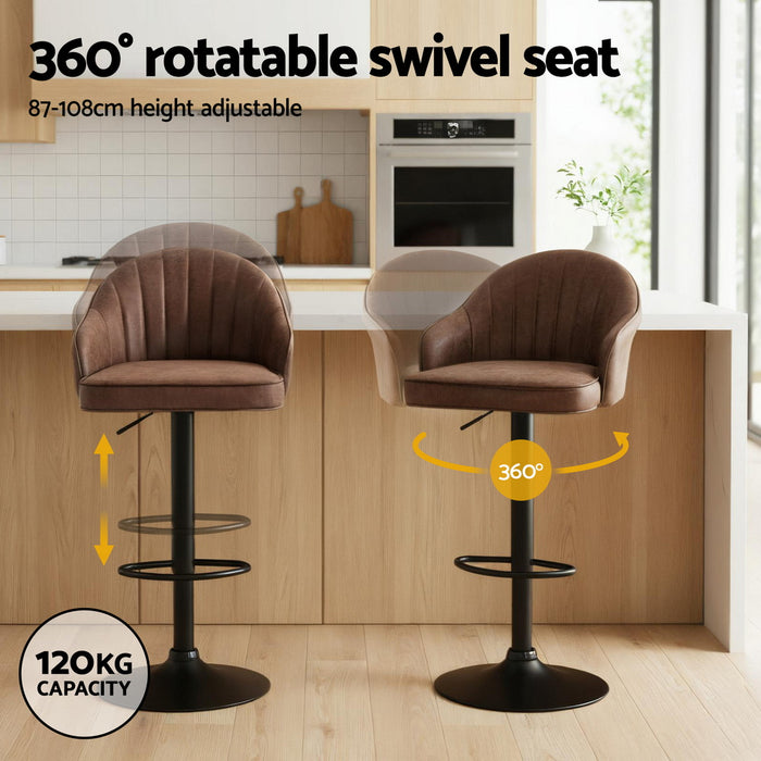 4X Bar Stools Kitchen Swivel Gas Lift Counter Chair Shell Leather Brown