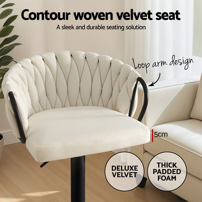 1X Bar Stool Single Kitchen Dining Chair Counter Stool Woven Velvet Ivory