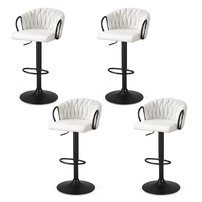 4 x Bar Stools Kitchen Dining Chair Counter Gaslift Woven Velvet Ivory