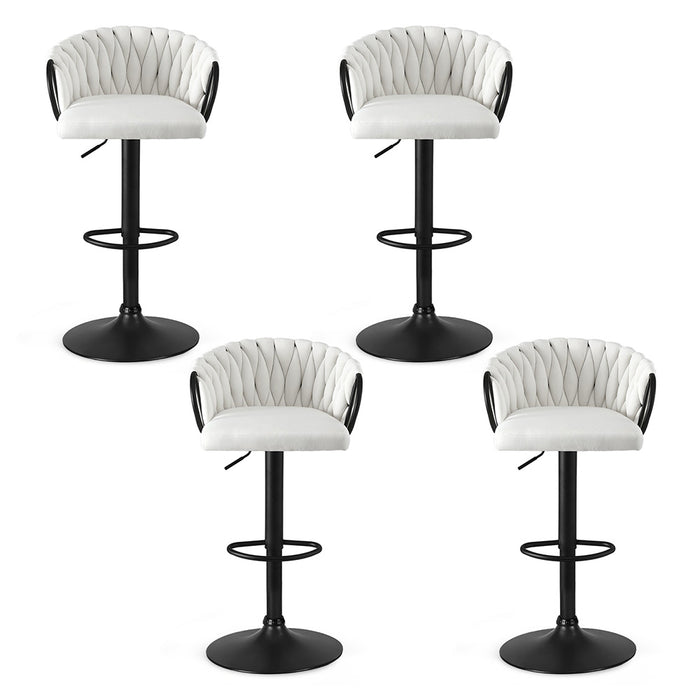 4 x Bar Stools Kitchen Dining Chair Counter Gaslift Woven Velvet Ivory