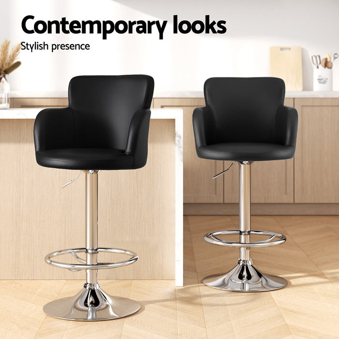 1X Leather Bar Stools Swivel Adjustable Gas Lift Pu Counter Chairs Black